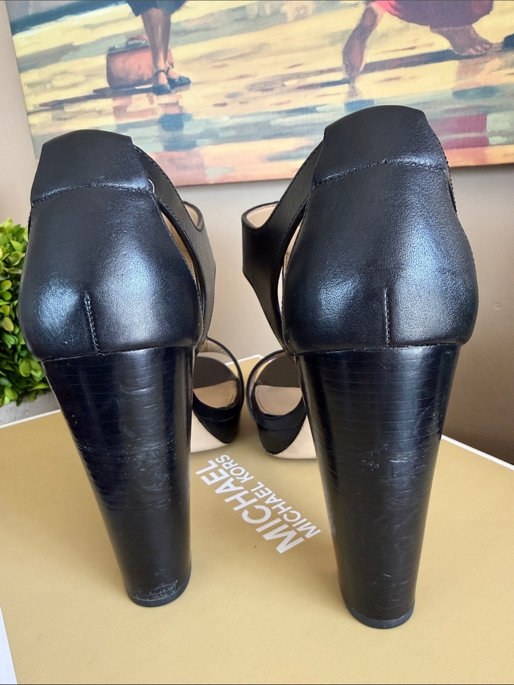 MICHAEL Michael Kors 🖤BERKLEY🖤 BLACK LEATHER T-STRAP ZIP PLATFLORM SIZE 8.5M - Picture 12 of 17
